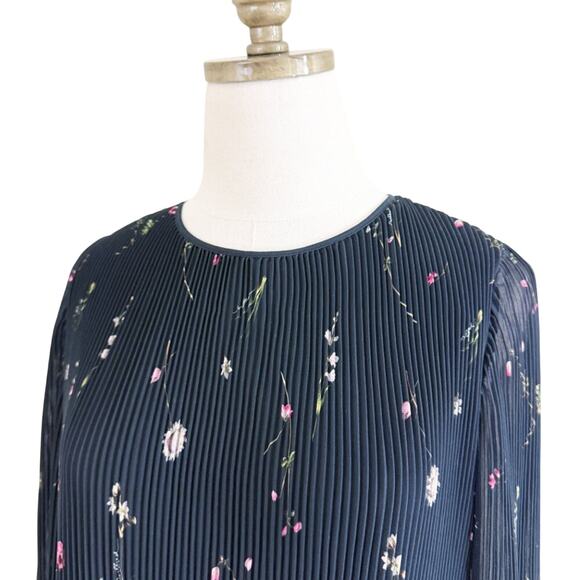 Aritzia Wilfred Black/Pink Floral Print Long Sleeve Pleated Mini Dress Sz Small - Picture 3 of 9